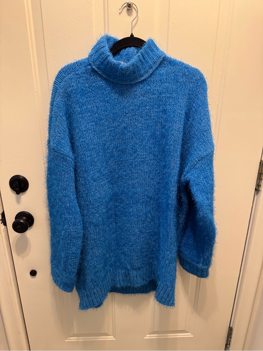 Show Me Your MuMu Bright Blue Fuzzy Turtleneck Mini Sweater Dress